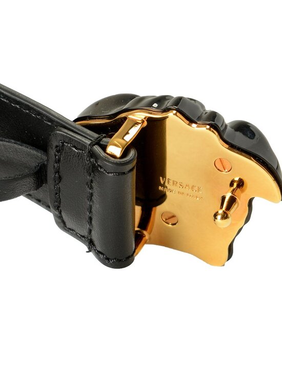 Versace Unisex Black 100% Leather Black Medusa Head Buckle Belt US 42 IT 105